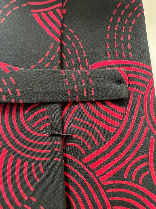 Vintage AKM (Anne Klein Men) Black Tie with Red Circular Geometric Pattern